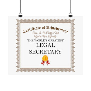 World's Greatest Legal Secretary - 14 in x 11 in Matte Poster
