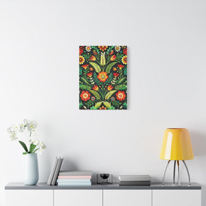 Folk Floral Pattern, Polish Inspired 02 - 18 in x 24 in Matte Canvas, Stretched, 1.25 in