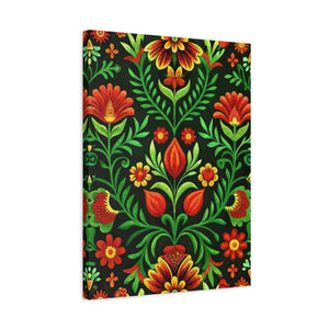 Folk Floral Pattern, Hungarian Inspired 05 - 18 in x 24 in Matte Canvas, Stretched, 1.25 in
