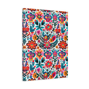 Mexican Floral Fiesta Pattern 051 - 18 in x 24 in Matte Canvas, Stretched, 1.25 in