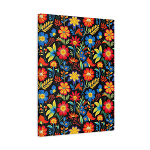 Mexican Floral Fiesta Pattern 035 - 18 in x 24 in Matte Canvas, Stretched, 1.25 in