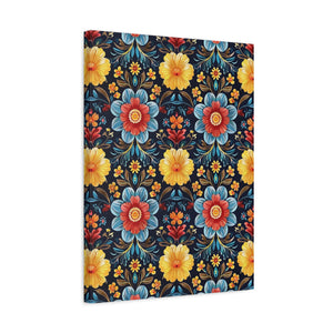 Mexican Floral Fiesta Pattern 046 - 18 in x 24 in Matte Canvas, Stretched, 1.25 in