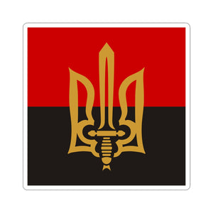 Stylized Tryzub And Red-Black Flag - 3" x 3" Kiss-Cut Sticker