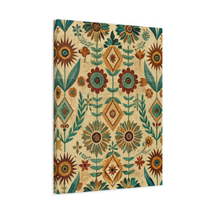 Folk Floral Pattern, Native American Inspired 02 - 18 in x 24 in Matte Canvas, Stretched, 1.25 in