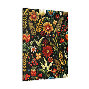 Folk Floral Pattern, Balkan Inspired 01 - 18 in x 24 in Matte Canvas, Stretched, 1.25 in