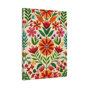 Folk Floral Pattern, Mexican Inspired 04 - 18 in x 24 in Matte Canvas, Stretched, 1.25 in