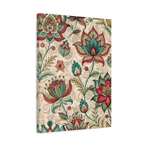Folk Floral Pattern, Indian Inspired 10 - 18 in x 24 in Matte Canvas, Stretched, 1.25 in