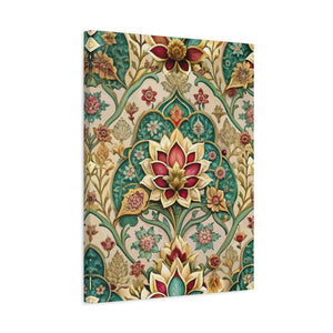 Folk Floral Pattern, Mughal Inspired 01 - 18 in x 24 in Matte Canvas, Stretched, 1.25 in