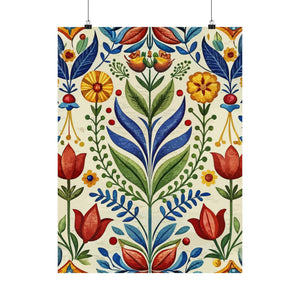 Folk Floral Pattern, Swedish Inspired 01 - 18 in x 24 in Matte Poster