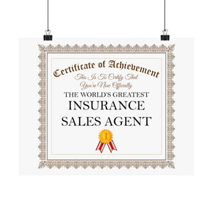 World's Greatest Insurance Sales Agent - 14 in x 11 in Matte Poster