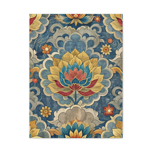 Folk Floral Pattern, Tibetan Inspired 02 - 18 in x 24 in Matte Canvas, Stretched, 1.25 in