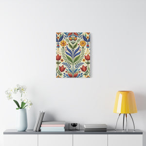 Folk Floral Pattern, Swedish Inspired 01 - 18 in x 24 in Matte Canvas, Stretched, 1.25 in