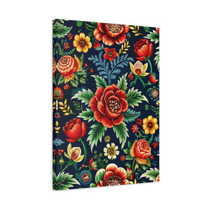 Folk Floral Pattern, Romanian Inspired 01 - 18 in x 24 in Matte Canvas, Stretched, 1.25 in