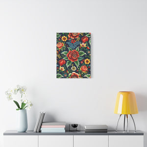 Folk Floral Pattern, Romanian Inspired 01 - 18 in x 24 in Matte Canvas, Stretched, 1.25 in