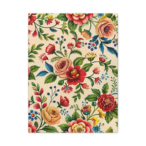 Folk Floral Pattern, Romanian Inspired 04 - 18 in x 24 in Matte Canvas, Stretched, 1.25 in