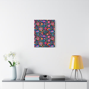 Mexican Floral Fiesta Pattern 057 - 18 in x 24 in Matte Canvas, Stretched, 1.25 in