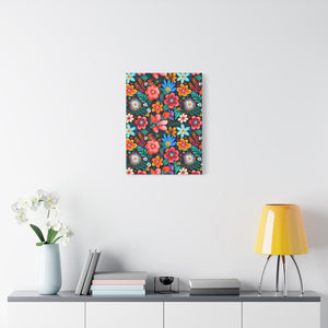 Mexican Floral Fiesta Pattern 054 - 18 in x 24 in Matte Canvas, Stretched, 1.25 in