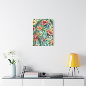 Folk Floral Pattern, Balinese Inspired 06 - 18 in x 24 in Matte Canvas, Stretched, 1.25 in