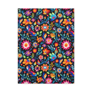 Mexican Floral Fiesta Pattern 053 - 18 in x 24 in Matte Canvas, Stretched, 1.25 in