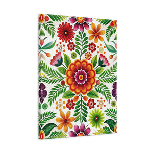 Folk Floral Pattern, Mexican Inspired 02 - 18 in x 24 in Matte Canvas, Stretched, 1.25 in
