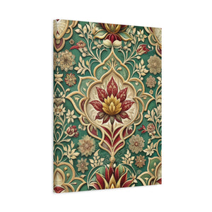 Folk Floral Pattern, Mughal Inspired 02 - 18 in x 24 in Matte Canvas, Stretched, 1.25 in