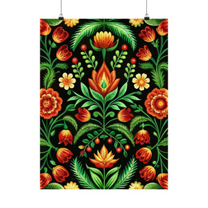 Folk Floral Pattern, Hungarian Inspired 02 - 18 in x 24 in Matte Poster