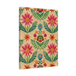 Folk Floral Pattern, Peruvian Inspired 02 - 18 in x 24 in Matte Canvas, Stretched, 1.25 in