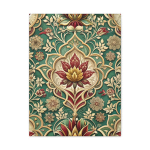 Folk Floral Pattern, Mughal Inspired 02 - 18 in x 24 in Matte Canvas, Stretched, 1.25 in