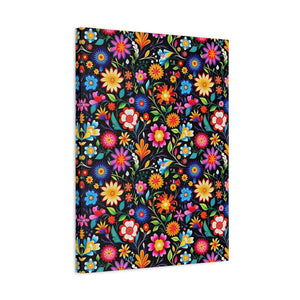 Mexican Floral Fiesta Pattern 028 - 18 in x 24 in Matte Canvas, Stretched, 1.25 in