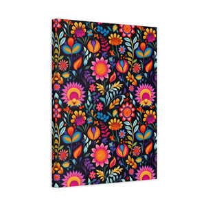 Mexican Floral Fiesta Pattern 058 - 18 in x 24 in Matte Canvas, Stretched, 1.25 in