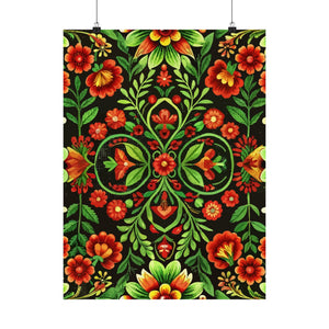 Folk Floral Pattern, Hungarian Inspired 04 - 18 in x 24 in Matte Poster