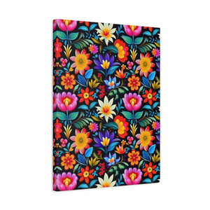 Mexican Floral Fiesta Pattern 036 - 18 in x 24 in Matte Canvas, Stretched, 1.25 in