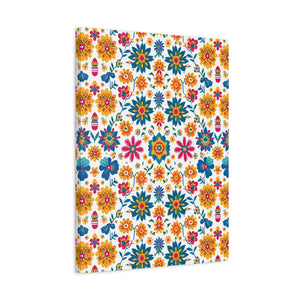 Mexican Floral Fiesta Pattern 025 - 18 in x 24 in Matte Canvas, Stretched, 1.25 in