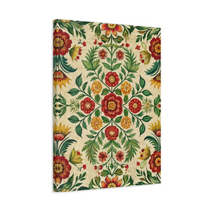 Folk Floral Pattern, Romanian Inspired 05 - 18 in x 24 in Matte Canvas, Stretched, 1.25 in
