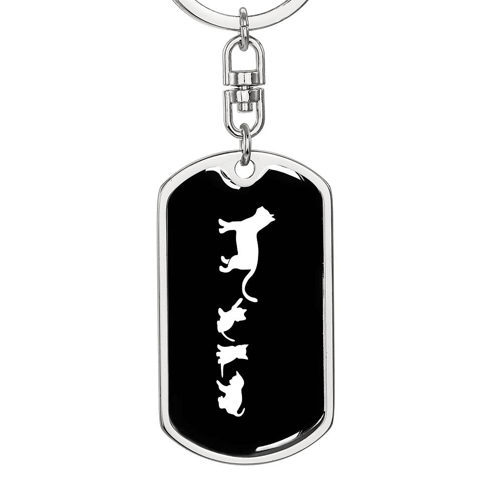 Mama Cat With 3 Kittens v3 - Luxury Dog Tag Keychain