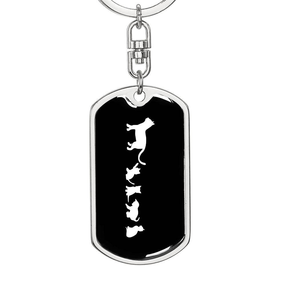 Mama Cat With 4 Kittens v3 - Luxury Dog Tag Keychain