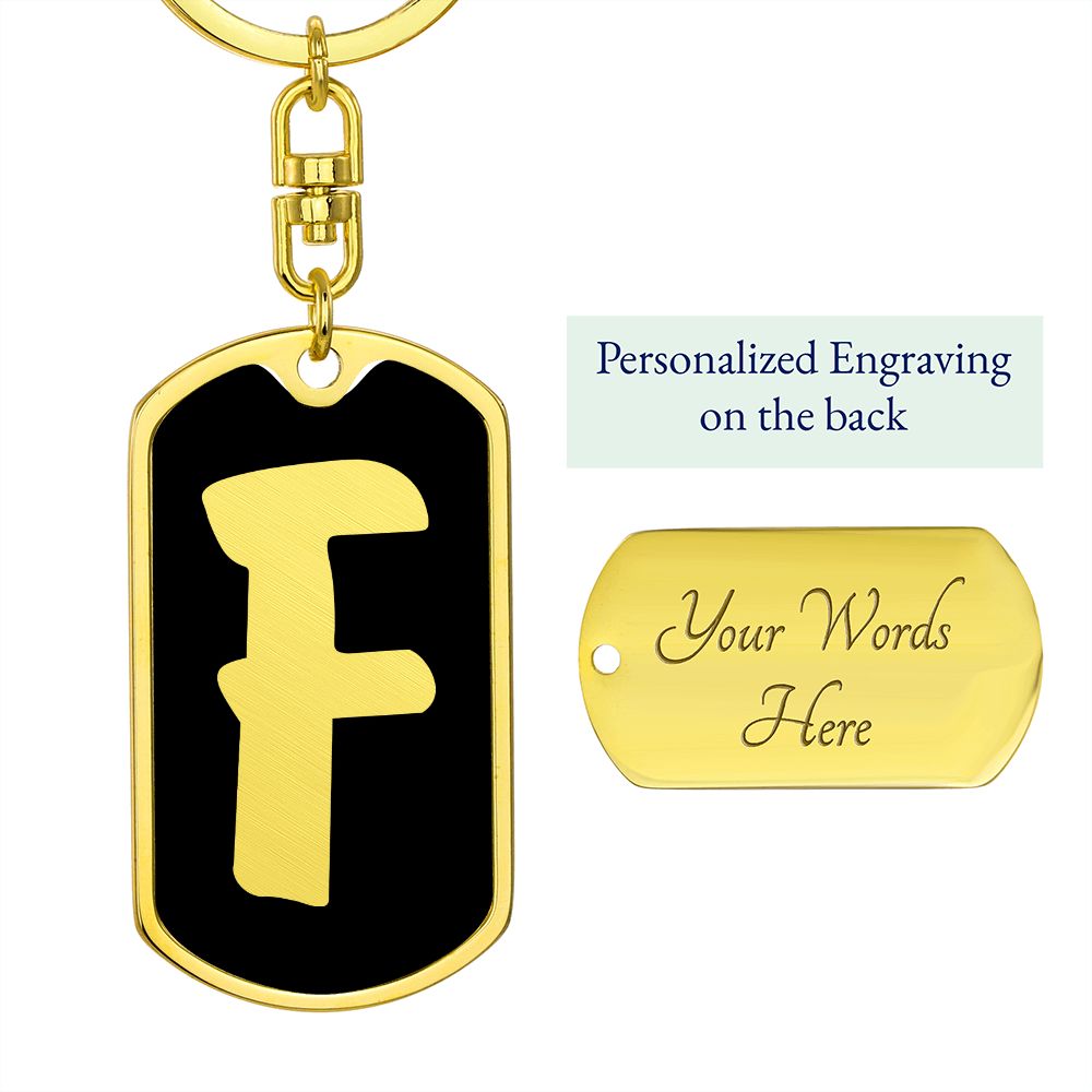 Initial F v2b - Luxury Dog Tag Keychain