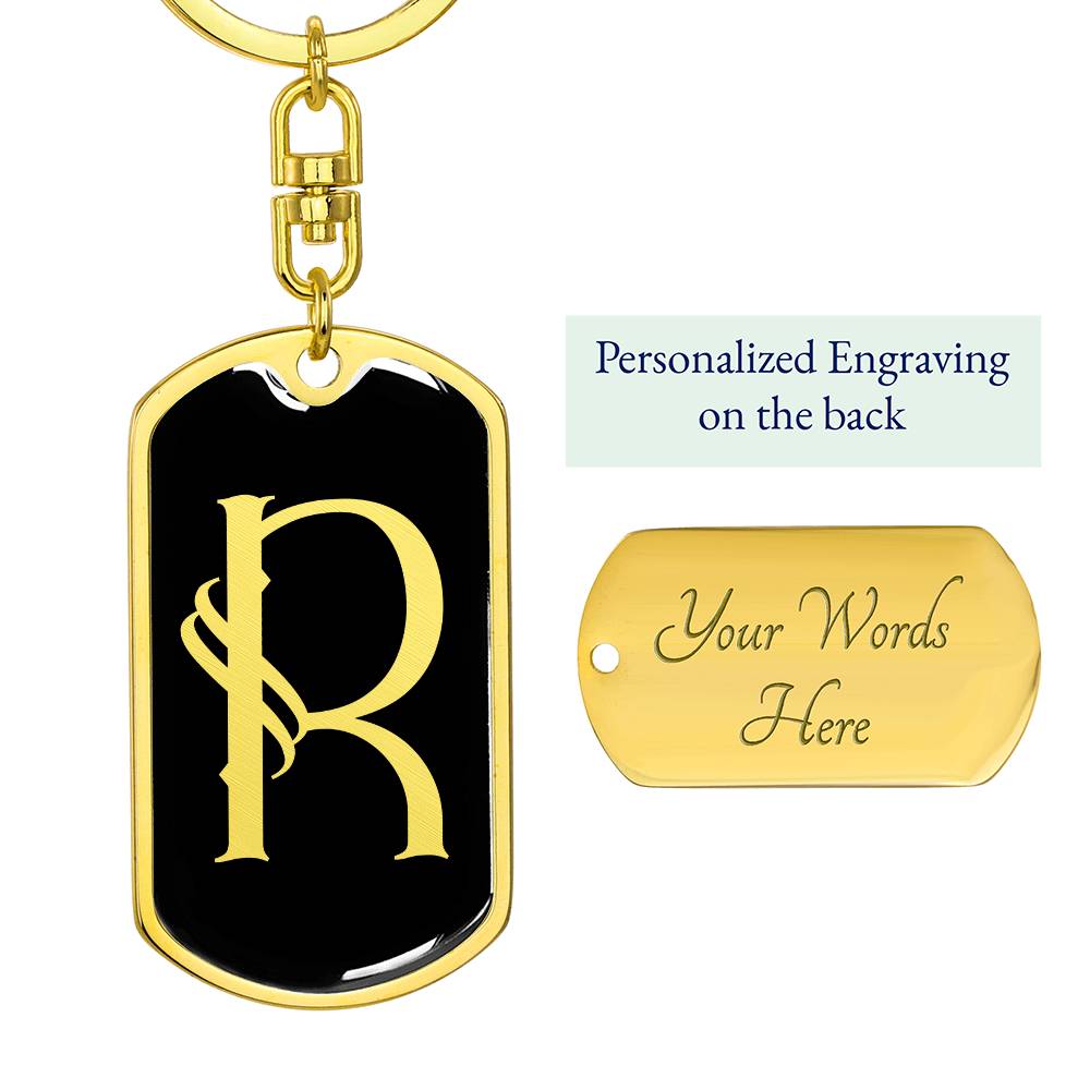 Initial R v001-12 - Luxury Dog Tag Keychain