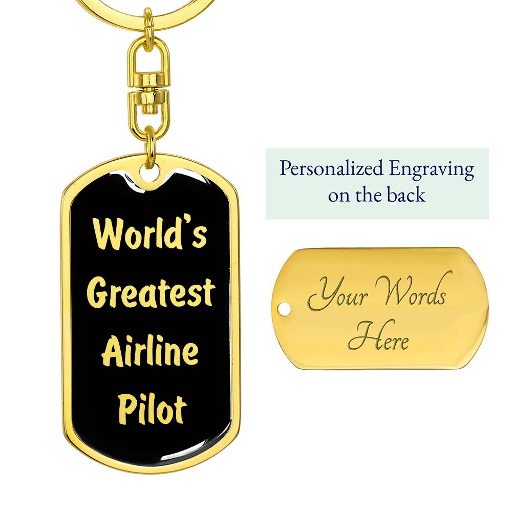 World's Greatest Airline Pilot v2 - Luxury Dog Tag Keychain