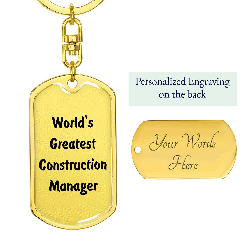 World's Greatest Construction Manager - Luxury Dog Tag Keychain