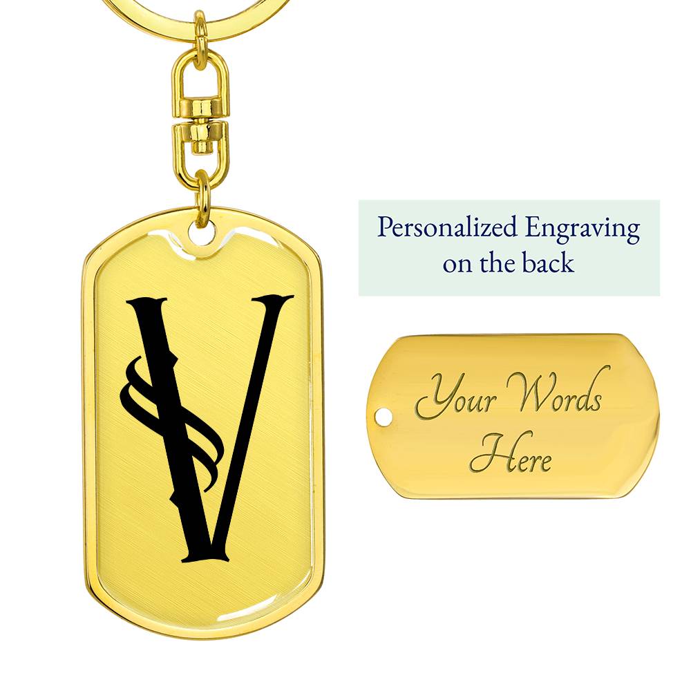 Initial V v001-11 - Luxury Dog Tag Keychain