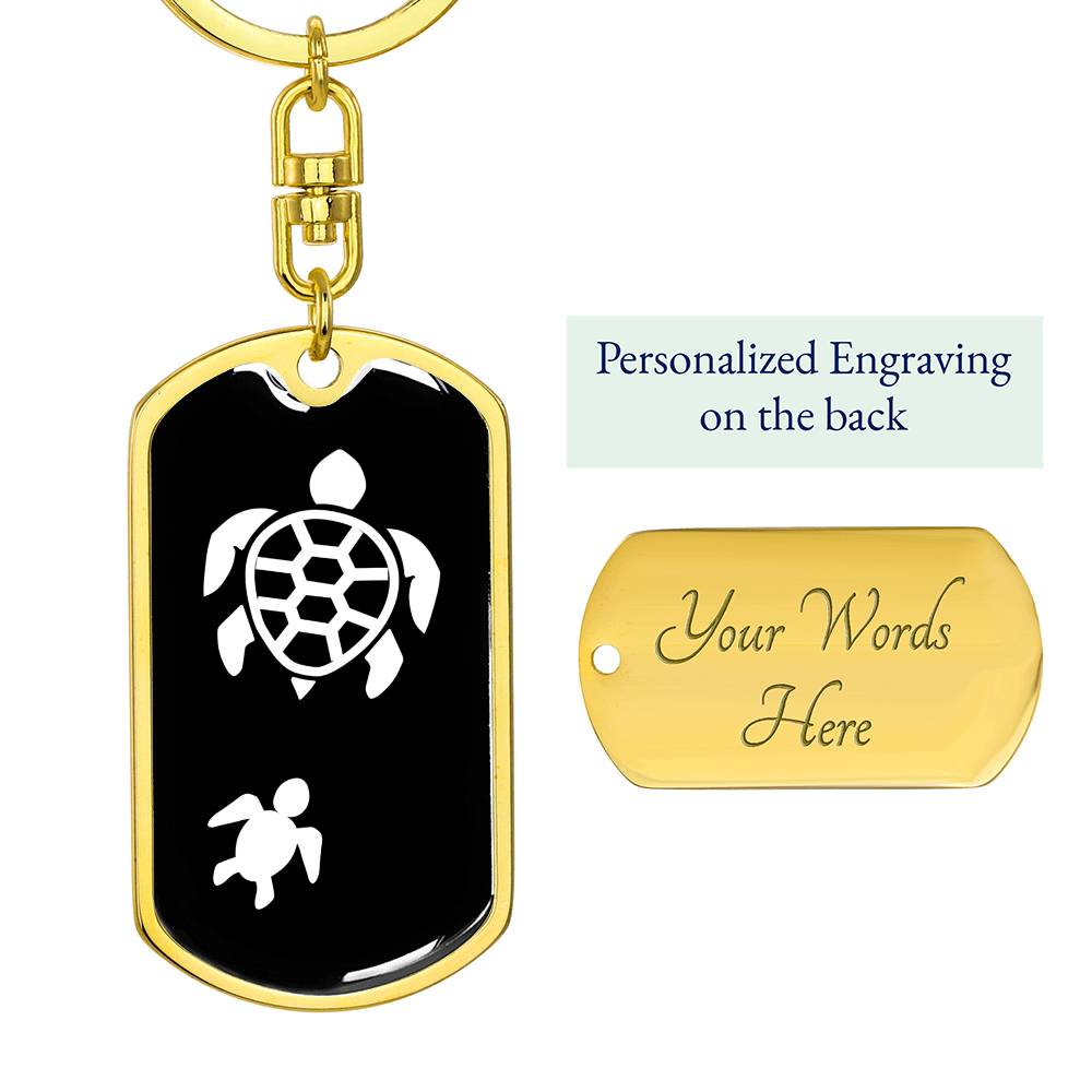 Mama Turtle With 1 Hatchling v3 - Luxury Dog Tag Keychain