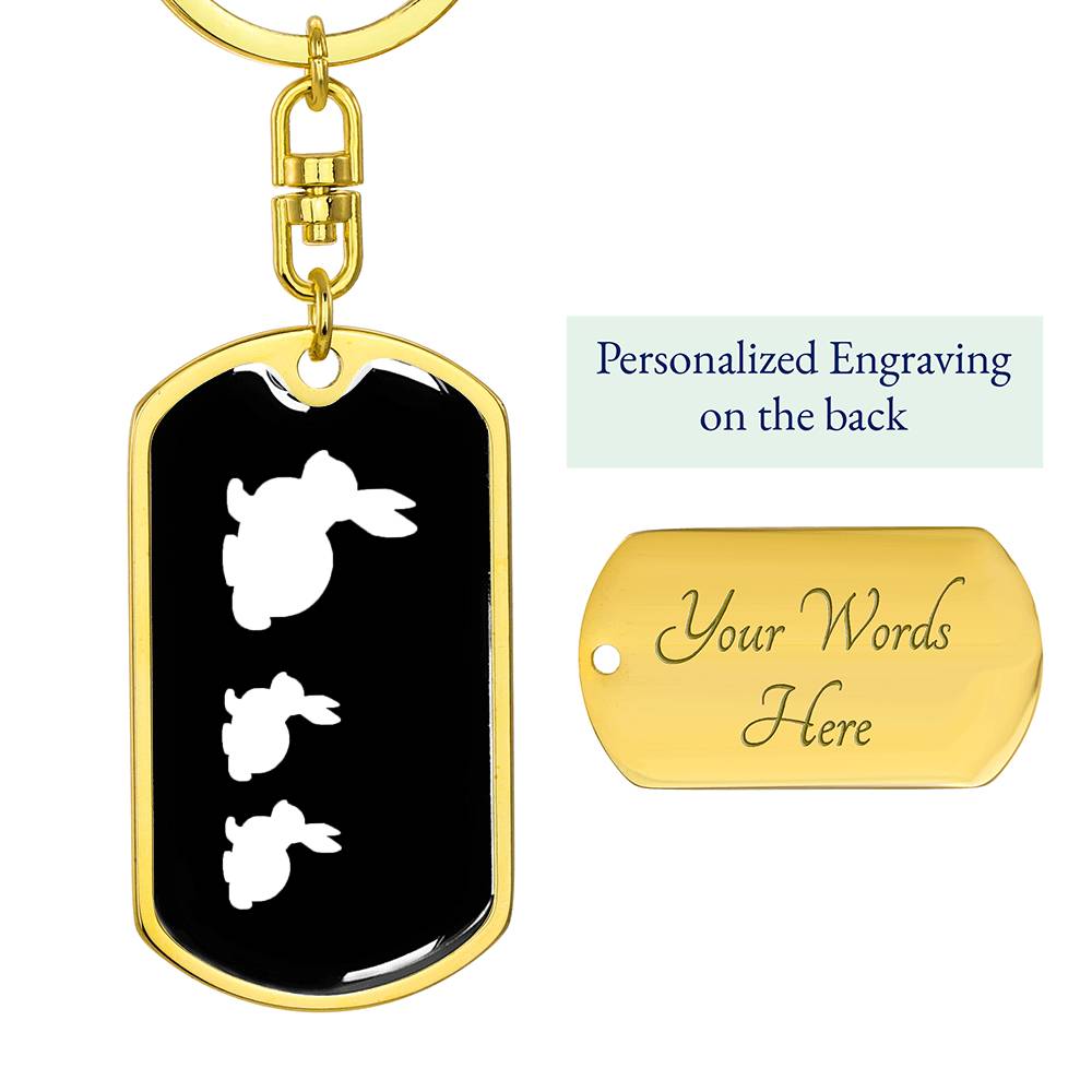 Mama Rabbit With 2 Kittens v3 - Luxury Dog Tag Keychain