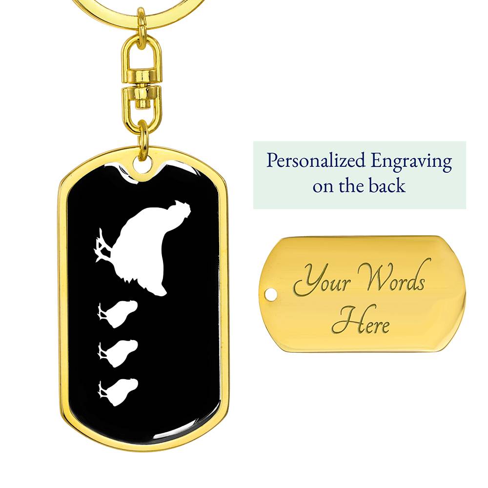 Mama Chicken With 3 Chicks v3 - Luxury Dog Tag Keychain