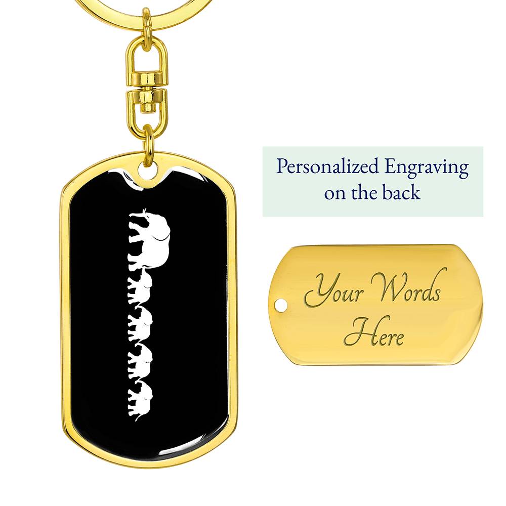 Mama Elephant With 4 Calves v3 - Luxury Dog Tag Keychain