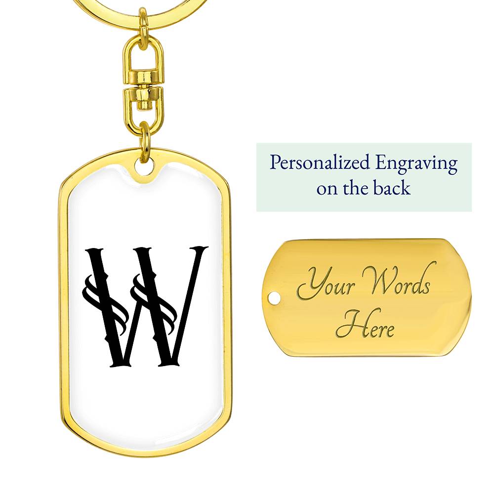 Initial W v001-14 - Luxury Dog Tag Keychain