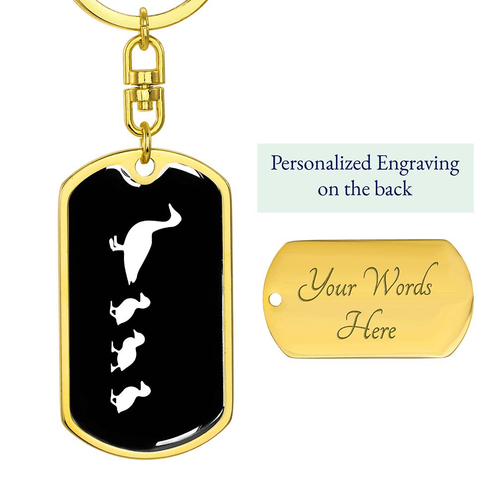 Mama Duck With 3 Ducklings v3 - Luxury Dog Tag Keychain