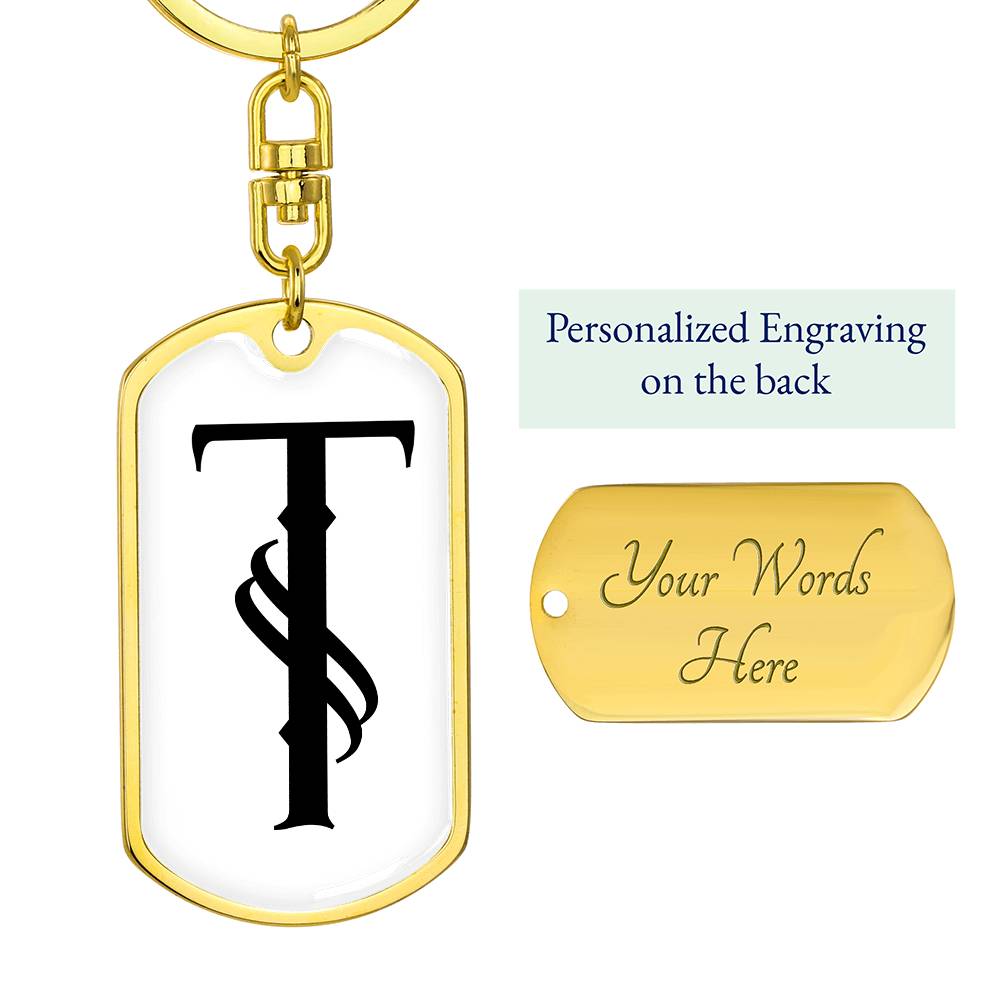 Initial T v001-14 - Luxury Dog Tag Keychain