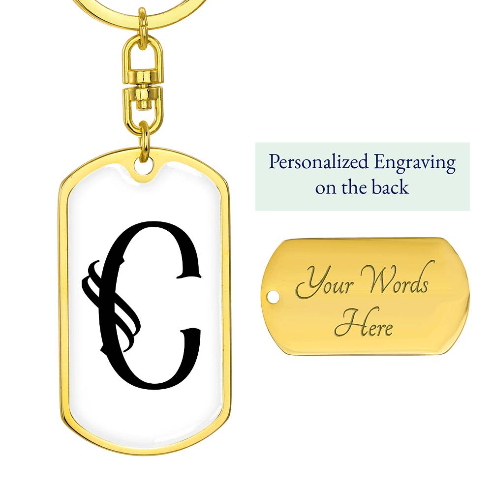 Initial C v001-14 - Luxury Dog Tag Keychain