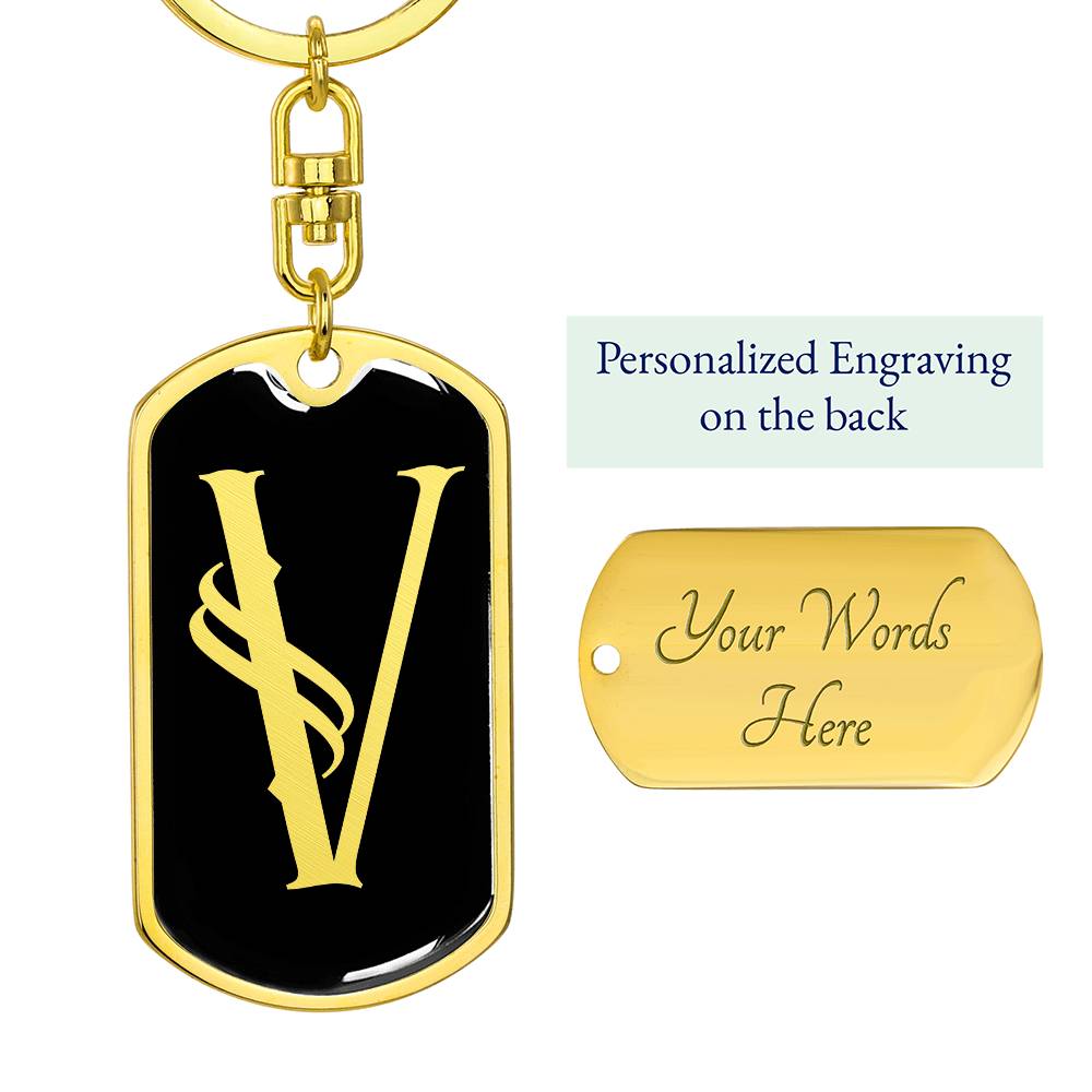 Initial V v001-12 - Luxury Dog Tag Keychain